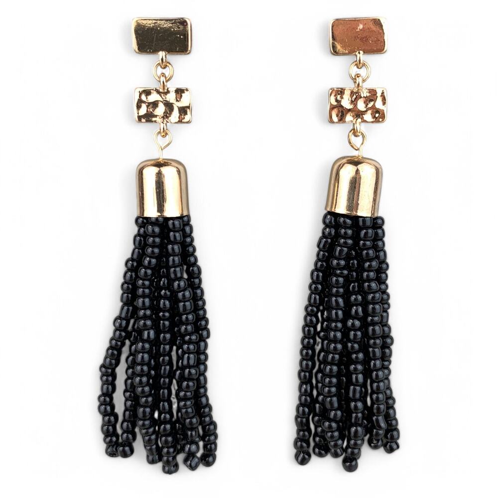 Sugarfix by Baublebar Earrings Black Beaded Tassel Gold Tone Dangle